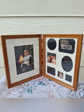 VINTAGE RARE WOODS MULTI-PICTURE FOLD OPEN PICTURE FRAME Walnut WOOD Thailand